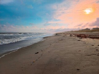 beach coastline at sunset