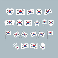 South Korea flag icon set vector isolated on a gray background. South Korean flag graphic design element. Flag of South Korea icons in flat style. South Korean symbols collection