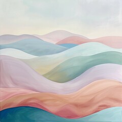 Fototapeta premium Abstract Pastel Landscape with Soft Wavy Hills. Serene and Calming Artistic Design in Muted Colors for Modern Home Decor and Relaxing Atmosphere