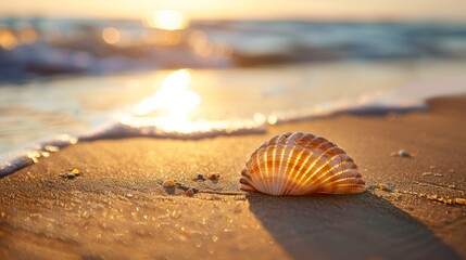Obraz premium Seashell on the Beach at Sunset.
