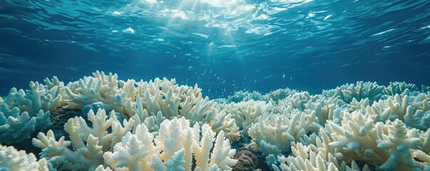 Coral reef bleaching, showcasing the devastating impact of climate change on marine ecosystems