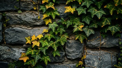 Green Ivy Growing on a Stone Wall.