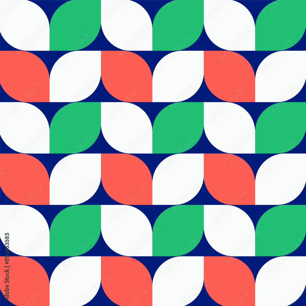 Canvas Prints seamless pattern with colorful leaves isolated on blue.geometric repeat pattern in green red white.v