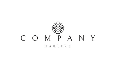 Vector logo with an abstract image of a brain with a tree and leaves inside.