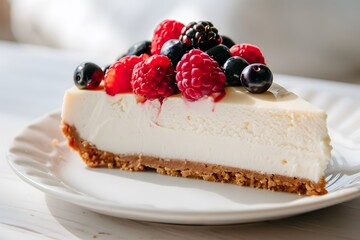 Delicious Cheesecake Slice with Fresh Berries