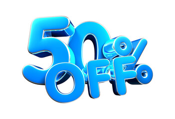 50 percent off blue 3d illustration. Advertising signs, Product design, Product sales, Fabric design, Digital printing.