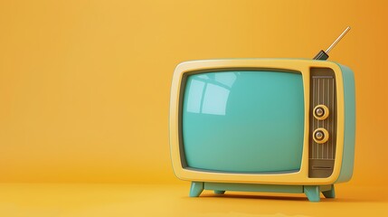 Blue retro tv on yellow background