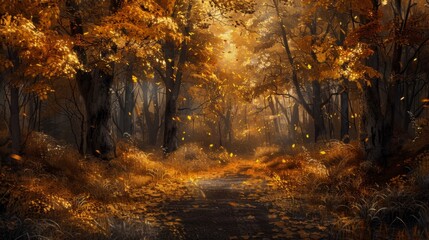 Obraz premium Golden Autumn Forest Path.