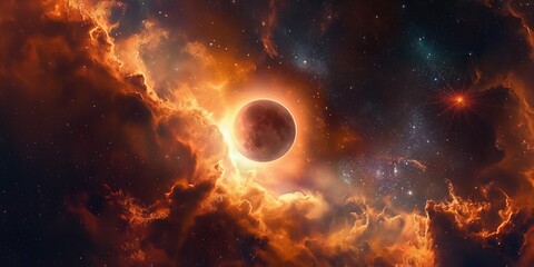 Fototapeta premium Colorful space galaxy cloud nebula. Stary night cosmos. Universe science astronomy. Supernova background wallpaper created by ai