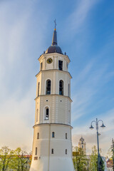 Bell Tower of Vilnius Cathedral with downtown Vilnius city skyline, cityscape of  Lithuania