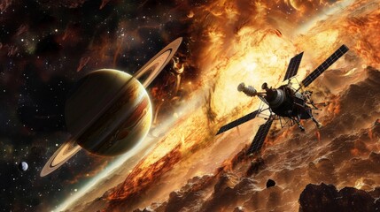 A space probe exploring distant planets in our solar system, collecting scientific data