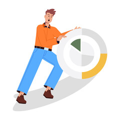 Person with market shares chart, flat illustration  


