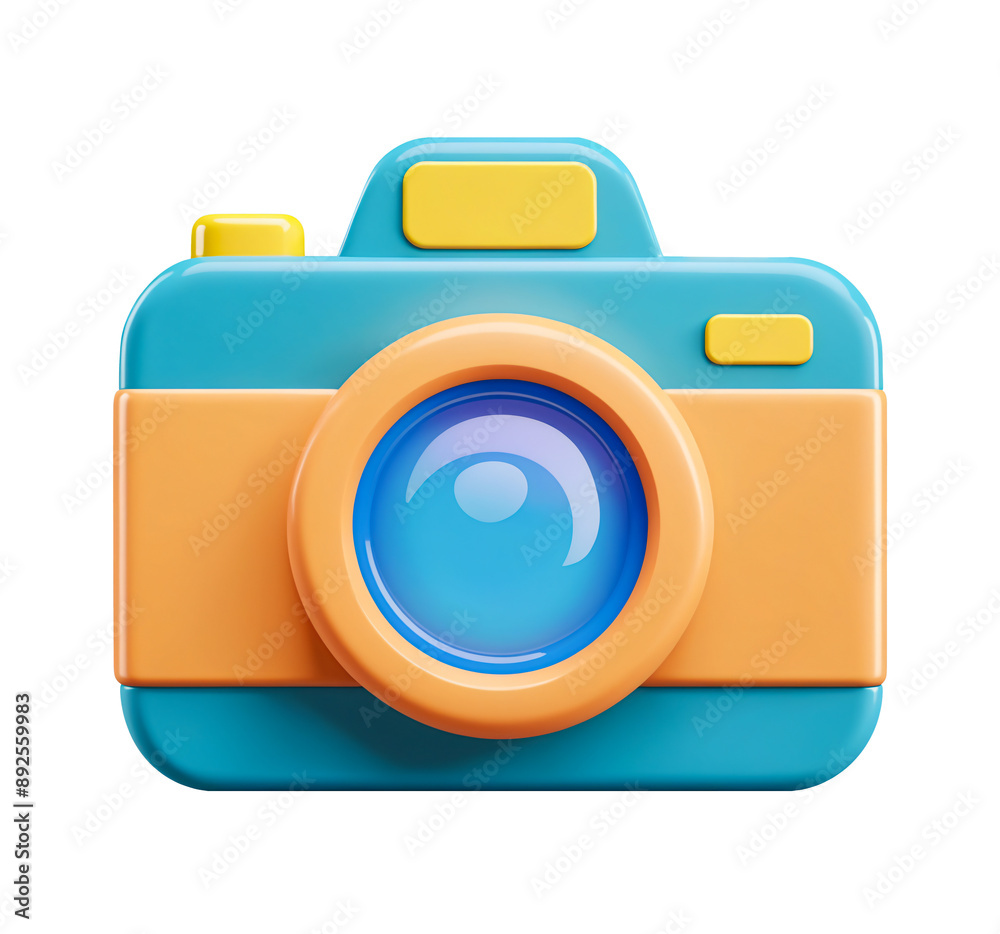 Wall mural Photo camera 3d icon. Cartoon minimal style