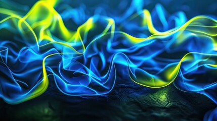 Electric blue and neon yellow plexus creating a vivid and energetic backdrop on a dark surface, ideal for contemporary text