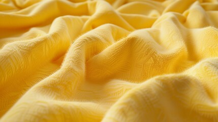 A wrinkled yellow plush fabric, super fluffy plush style.