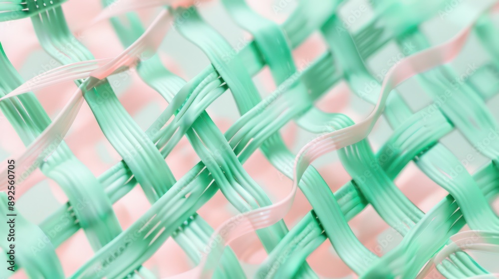 Fototapete Electric lattice of mint green and soft pink threads, forming a refreshing and modern pattern for text displays