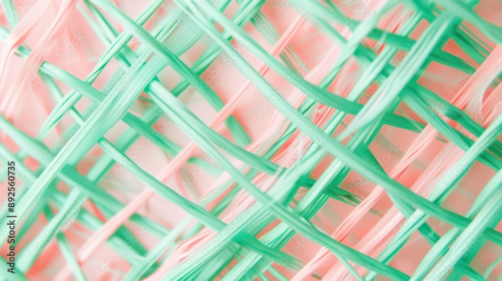 Fototapete Electric lattice of mint green and soft pink threads, forming a refreshing and modern pattern for text displays