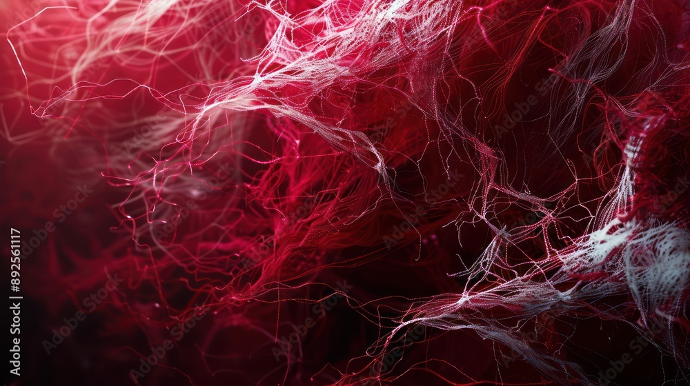 Fototapete intricate mesh of ruby red and icy white fibers sprawling across a shadowy backdrop, designed for hi