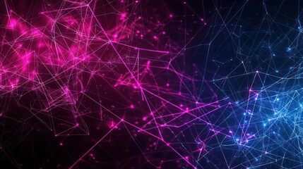 Fototapeta premium Plexus pattern of bright fuchsia and electric blue lines on a dark background, ideal for engaging and creative text displays