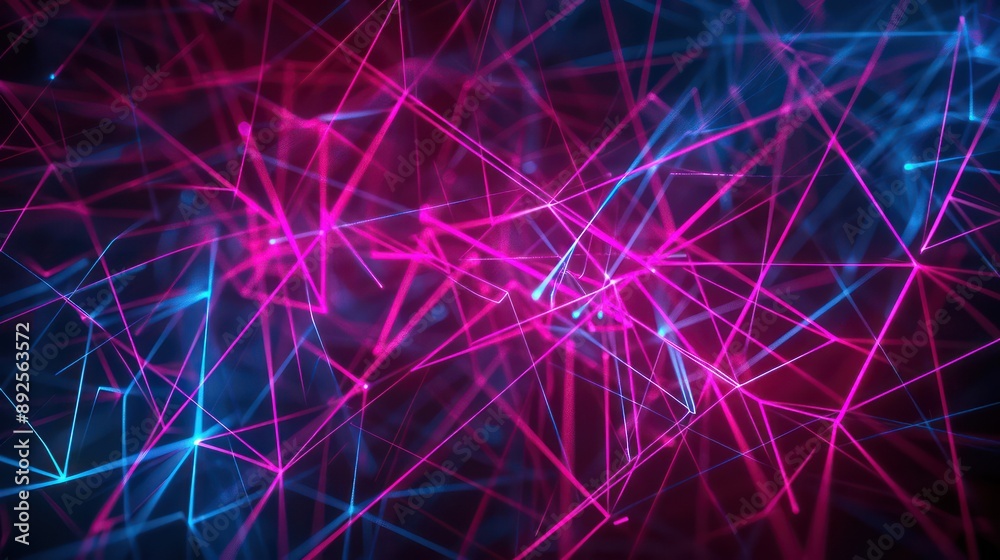 Fototapete Plexus pattern of bright fuchsia and electric blue lines on a dark background, ideal for engaging and creative text displays