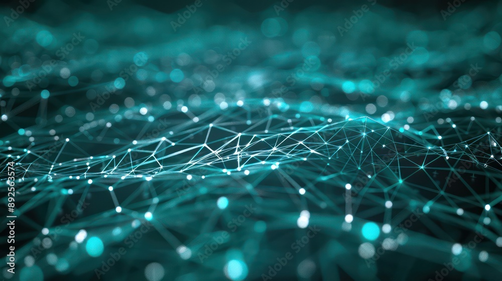 Fototapete Radiant network of teal and silver lines, creating a sleek and futuristic backdrop for text on a dark background