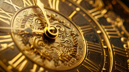 Closeup of a Gold Clock Face.