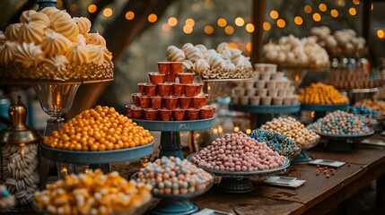 Fototapeta premium Different types of candy spread out on a table.