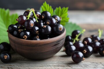 Dark-purple. Black currant berries. Nature leaf berry raw ripe. Generate Ai