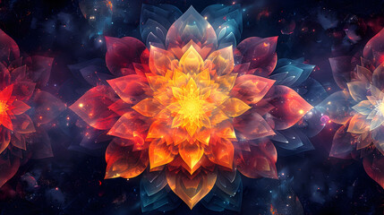 Visually captivating digital art background featuring a mesmerizing interplay of vibrant geometric patterns fluid shapes and a kaleidoscope of luminous hues