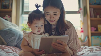 Obraz premium Mother and Child Using Tablet at Home