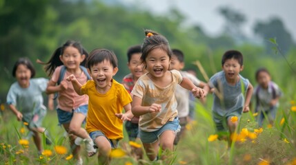 Children Running in a Field