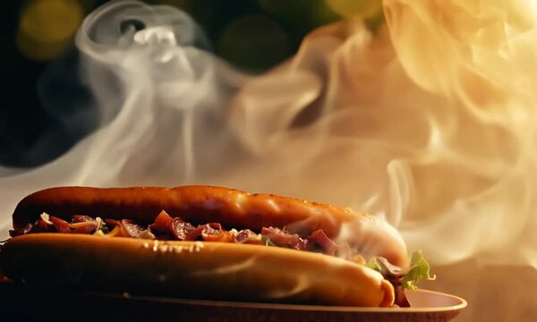 Steaming Hot Sub: A freshly made sub sandwich with steaming hot filling, shot from a close up perspective. This image could be used for a variety of purposes, such as advertising a new sub sandwich or
