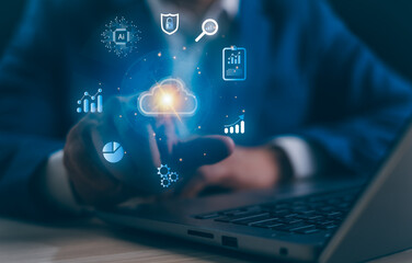 Cloud technology digital transformation change management, internet of things. New technology big data and business process strategy, automate operation, smart industry, customer service management