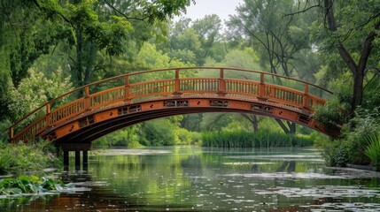 Wooden Bridge in Tranquil Forest Park