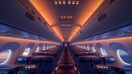 Fototapeta premium Commercial Airliner Interior with Ambient Lighting