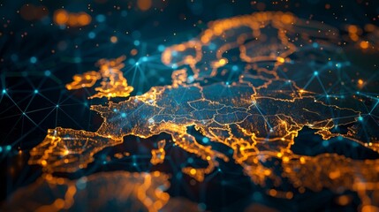 Obraz premium Futuristic European Map with Digital Connectivity