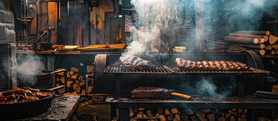 Smoked Meat Ribs and Brisket on a Charcoal Grill