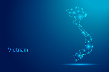 Vietnam map - concept of communication technology, graphic of low poly.