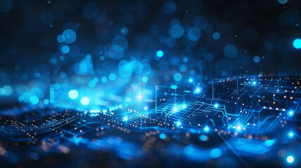 Futuristic Blue Circuit Board with Bokeh Lights