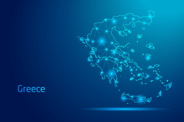 Greece map - concept of communication technology, graphic of low poly.