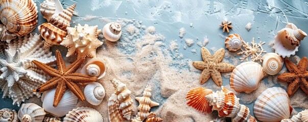 Obraz premium A beachside holiday crafting session, making ornaments from seashells and driftwood