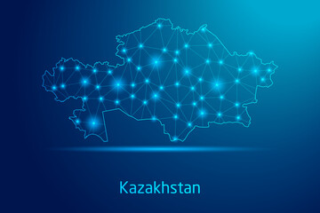 Kazakhstan map - concept of communication technology, graphic of low poly.
