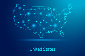 Obraz premium United States map - concept of communication technology, graphic of low poly.