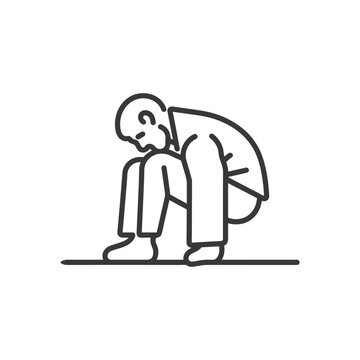 recommend clip art: very sad elderly man sitting alone minimalist line art icon logo symbol 