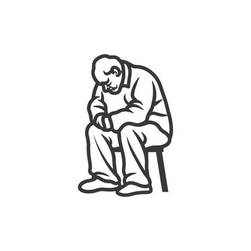 recommend clip art: very sad elderly man sitting alone minimalist line art icon logo symbol 