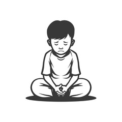 very sad little boy sitting alone minimalist line art icon logo symbol 