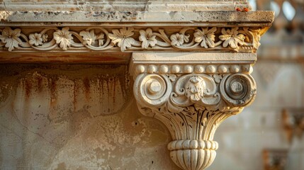 Obraz premium Ornate Stone Carving on Architectural Column