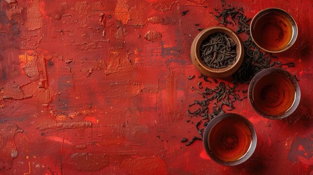 Quality puer tea aged on red background cultivated in red mountain soil