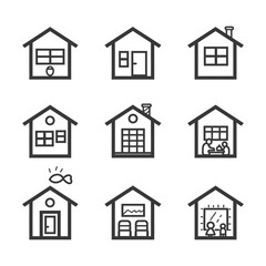 Fototapeta premium windows of home apartments minimalist line art icon logo symbol 
