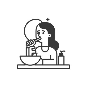 recommend clip art: woman brushing his teeth minimalist line art icon logo symbol 